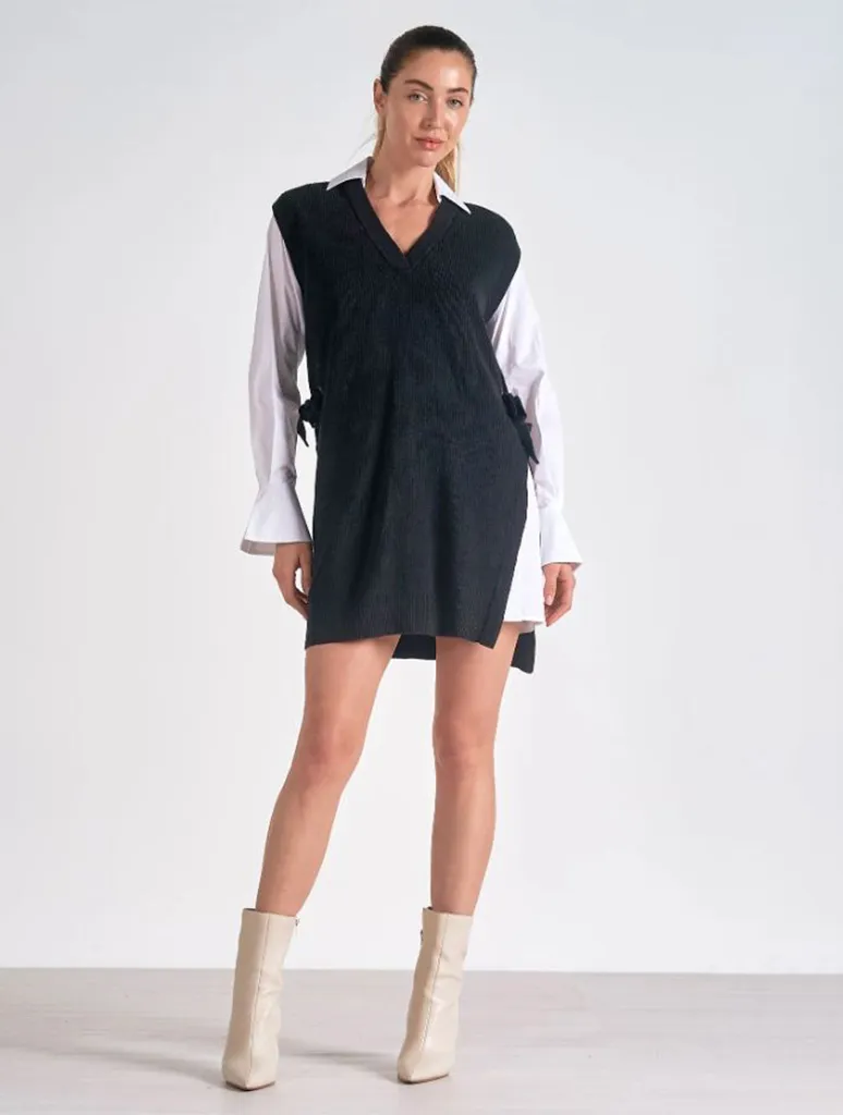 Sweater Vest Shirt Combo Dress