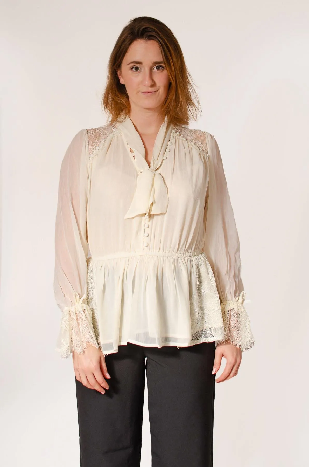Tie Neck Dobby Blouse