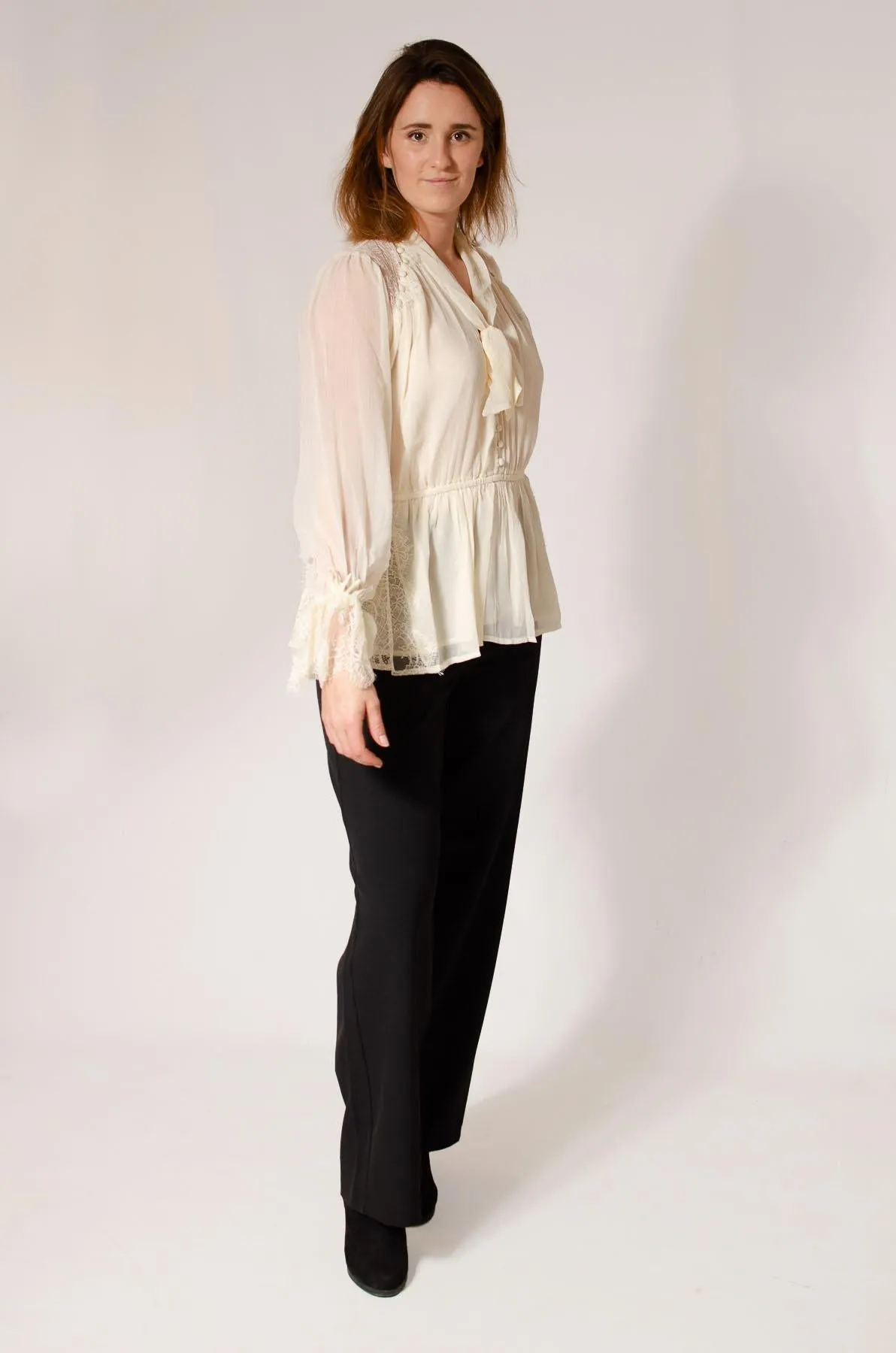 Tie Neck Dobby Blouse