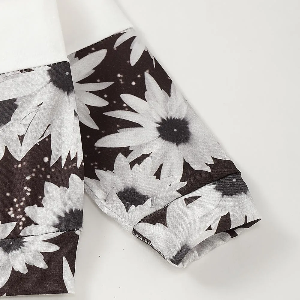 Unisex Color Block Flower Printed Hooded Long Sleeve Top & Pants Kids Wear Wholesale