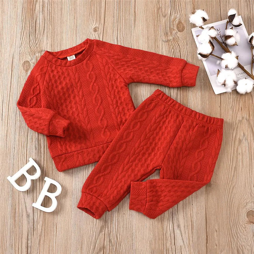 Unisex Solid Color Twist Long Sleeve Top & Pants Kids Wholesale Clothing