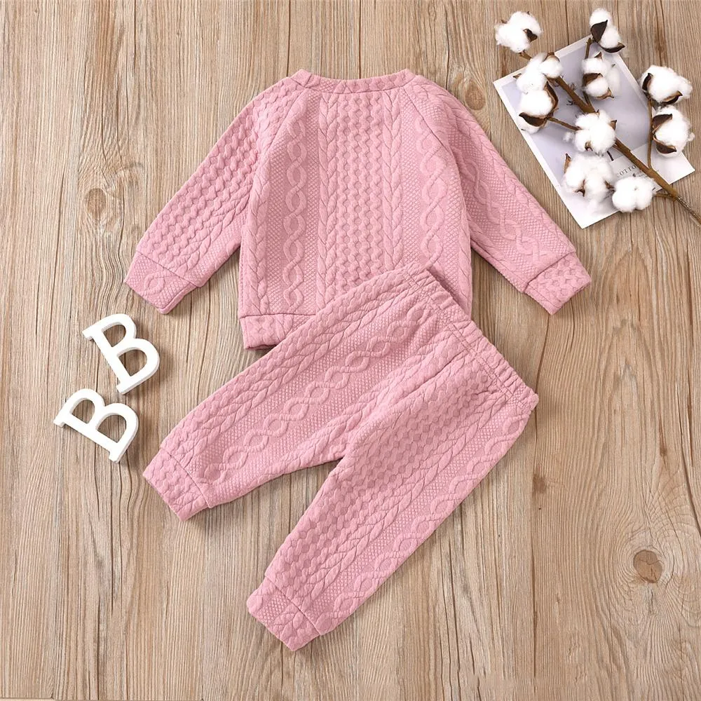 Unisex Solid Color Twist Long Sleeve Top & Pants Kids Wholesale Clothing