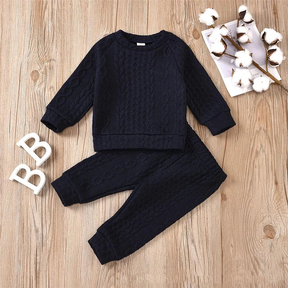 Unisex Solid Color Twist Long Sleeve Top & Pants Kids Wholesale Clothing