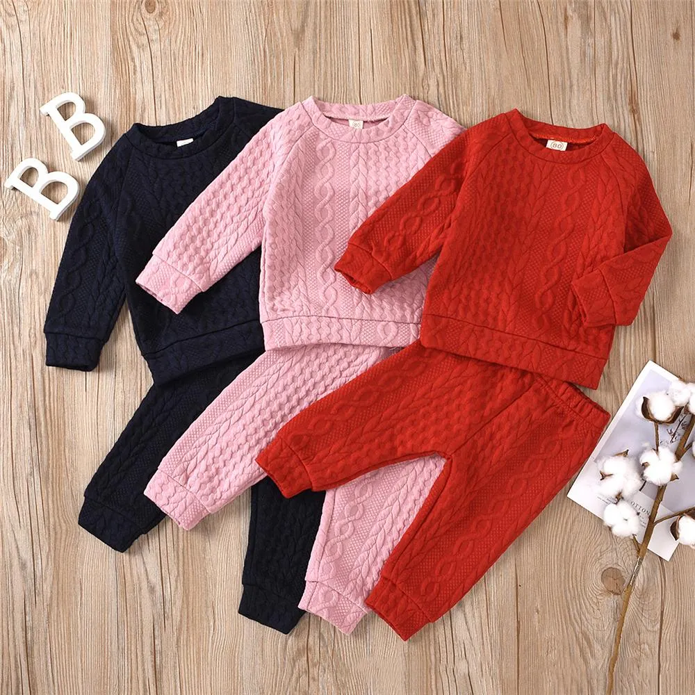 Unisex Solid Color Twist Long Sleeve Top & Pants Kids Wholesale Clothing