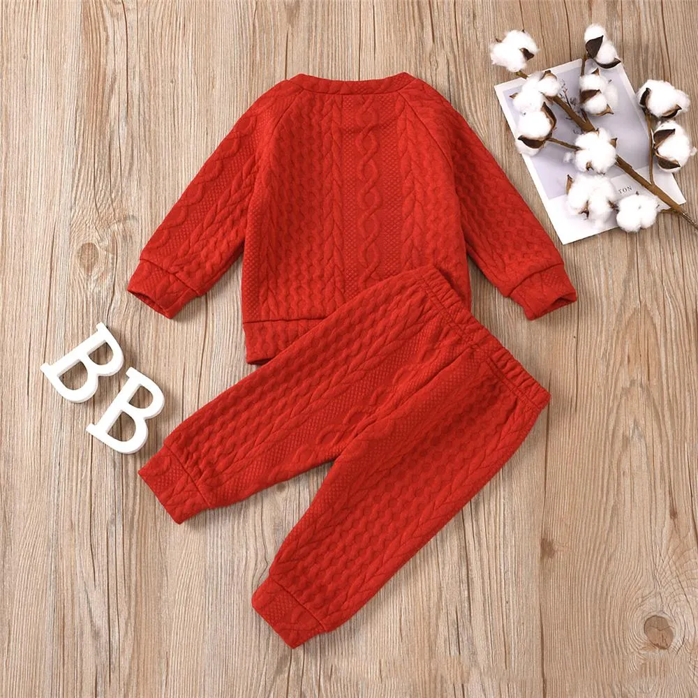 Unisex Solid Color Twist Long Sleeve Top & Pants Kids Wholesale Clothing