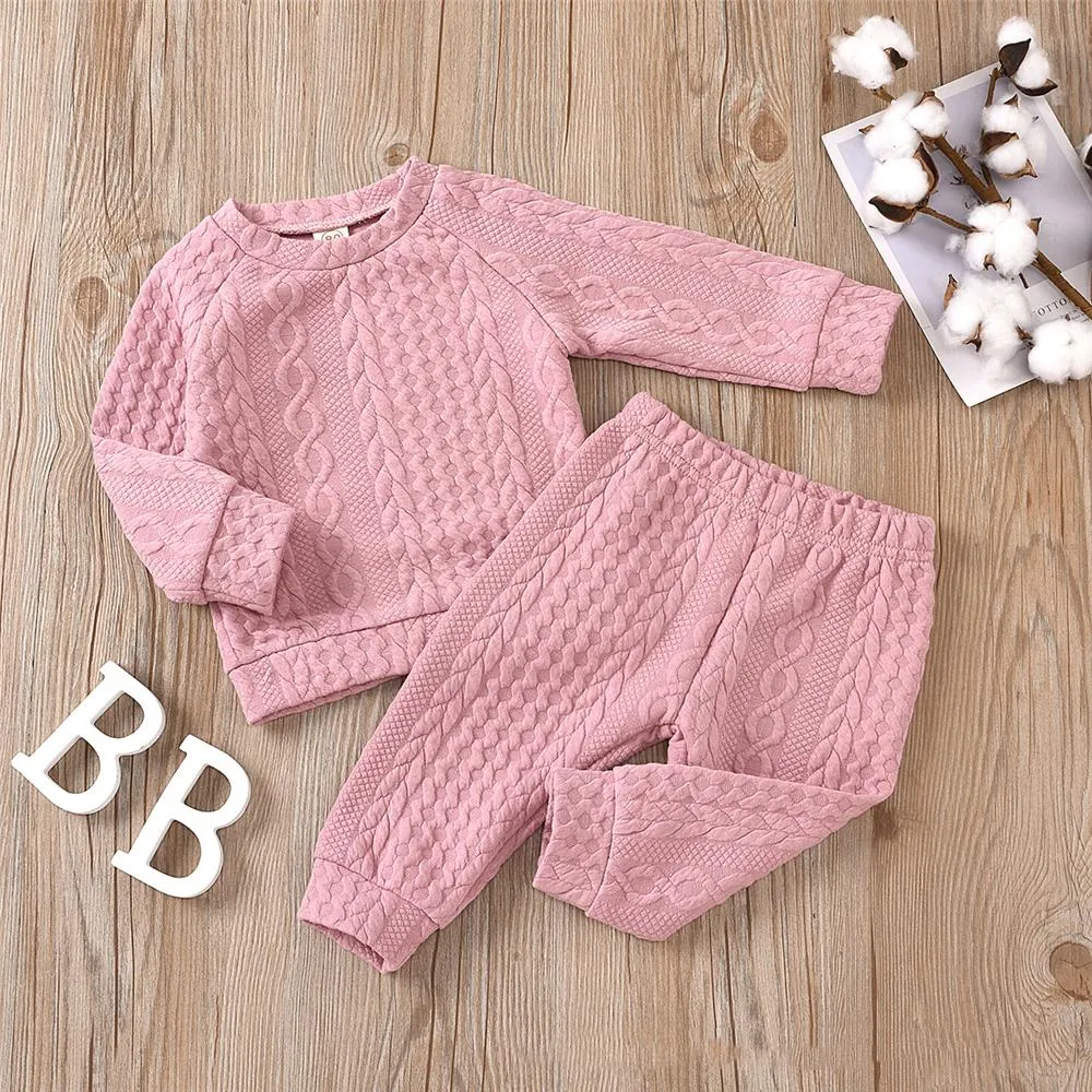 Unisex Solid Color Twist Long Sleeve Top & Pants Kids Wholesale Clothing