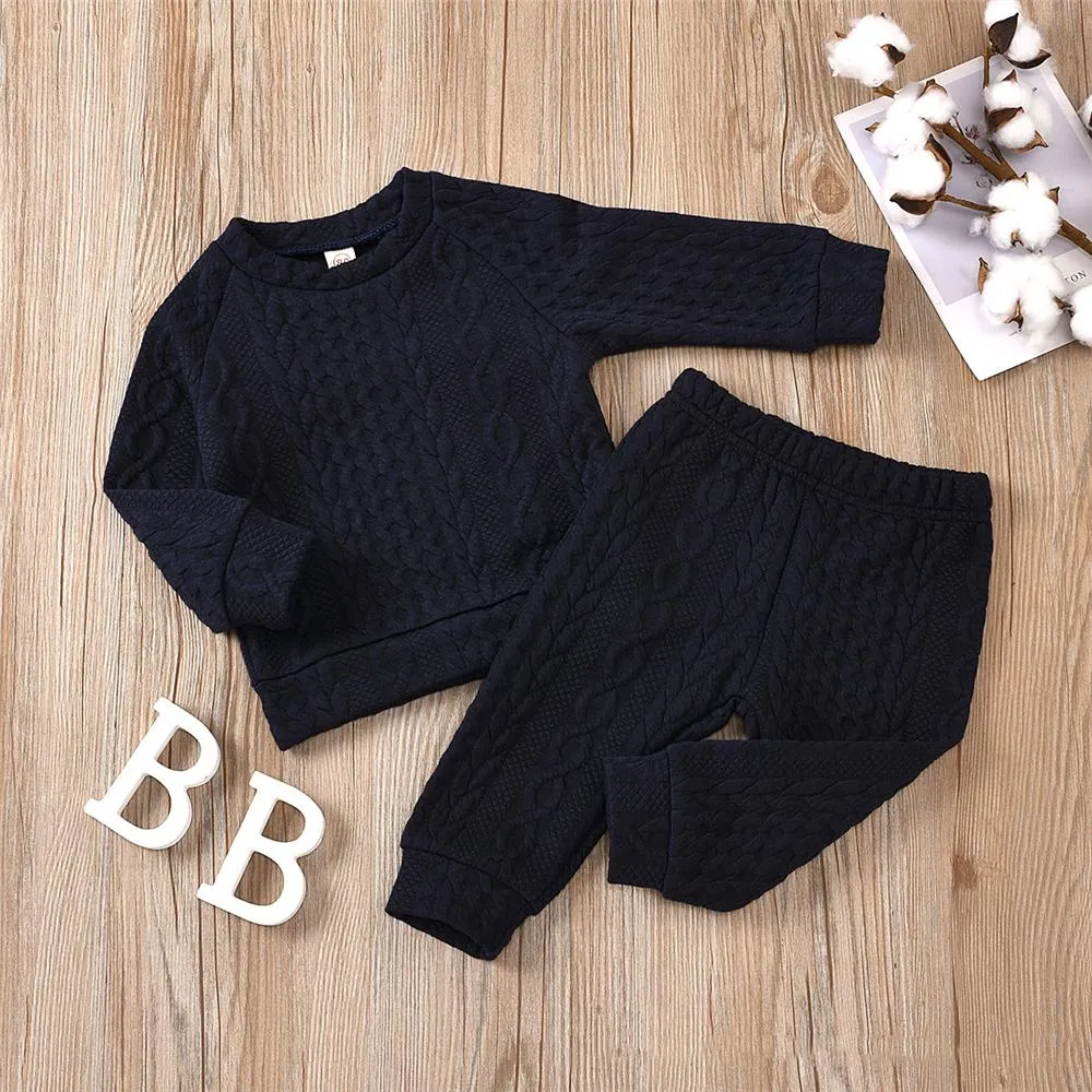 Unisex Solid Color Twist Long Sleeve Top & Pants Kids Wholesale Clothing