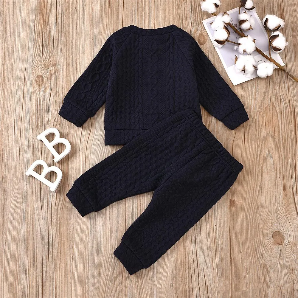 Unisex Solid Color Twist Long Sleeve Top & Pants Kids Wholesale Clothing