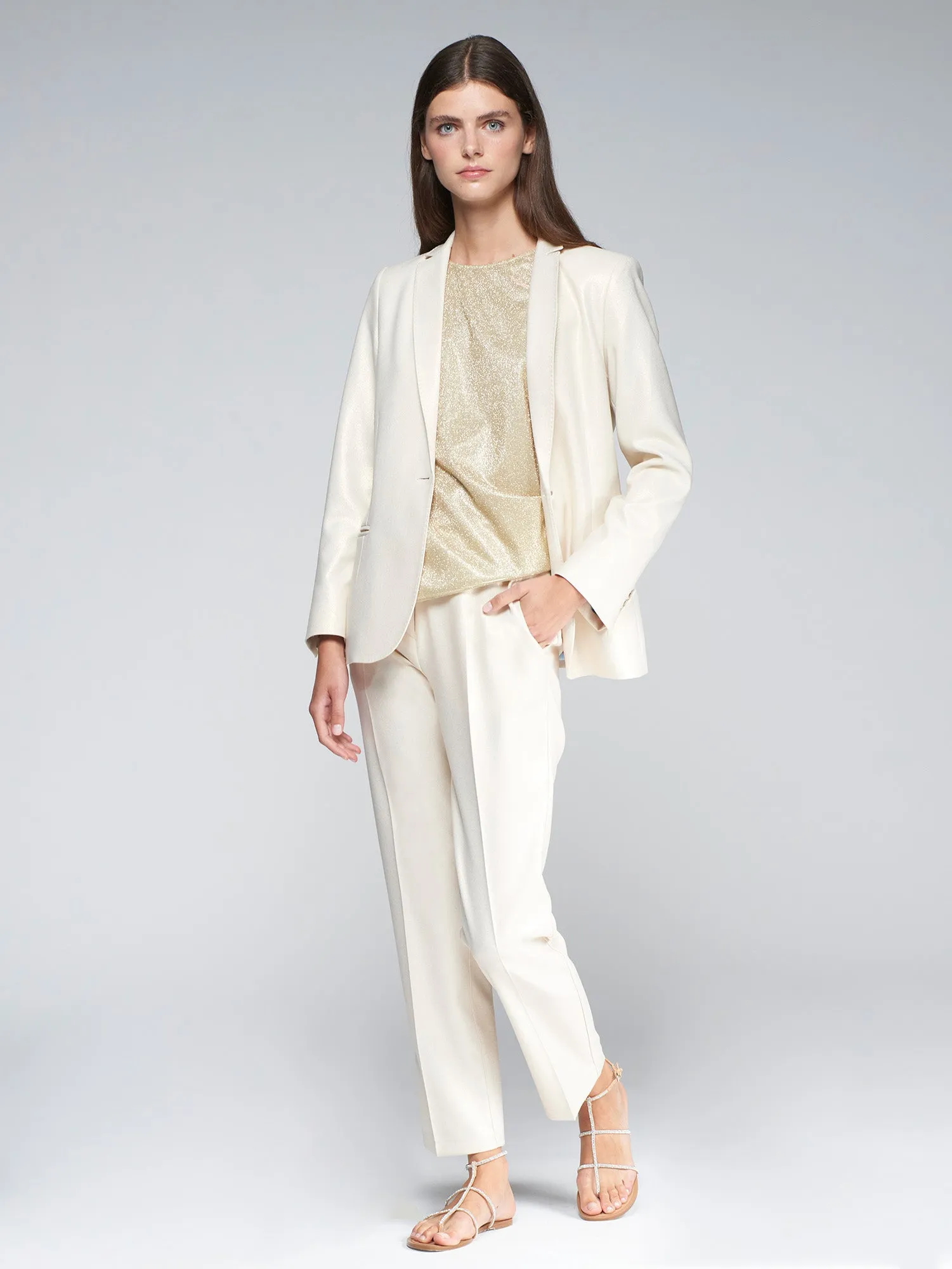 Vilagallo Cream/Gold Shimmer Slim Leg Trousers