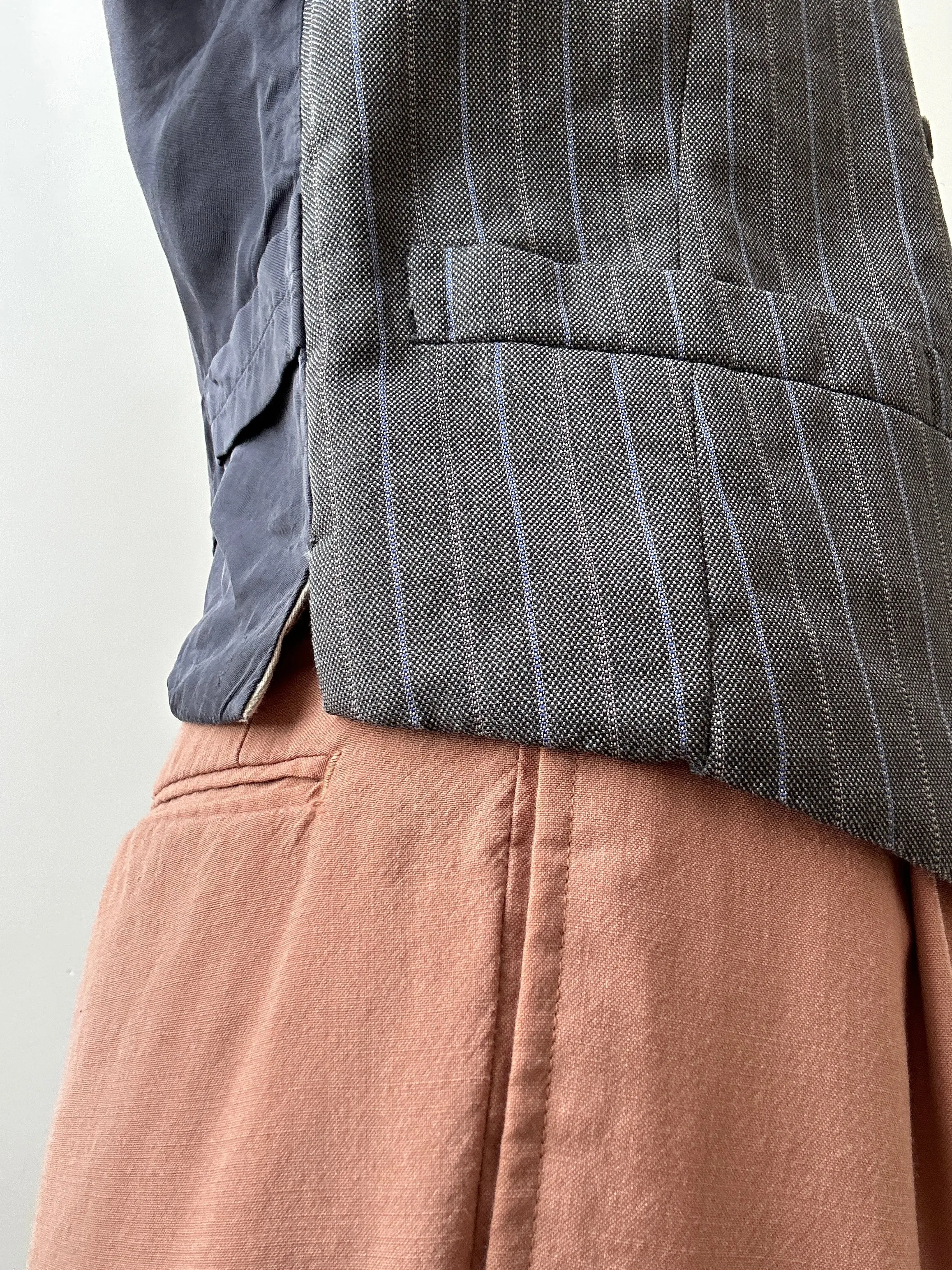 Vintage Suit Vest Mid Grey Blue Stripe