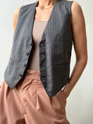Vintage Suit Vest Mid Grey Blue Stripe