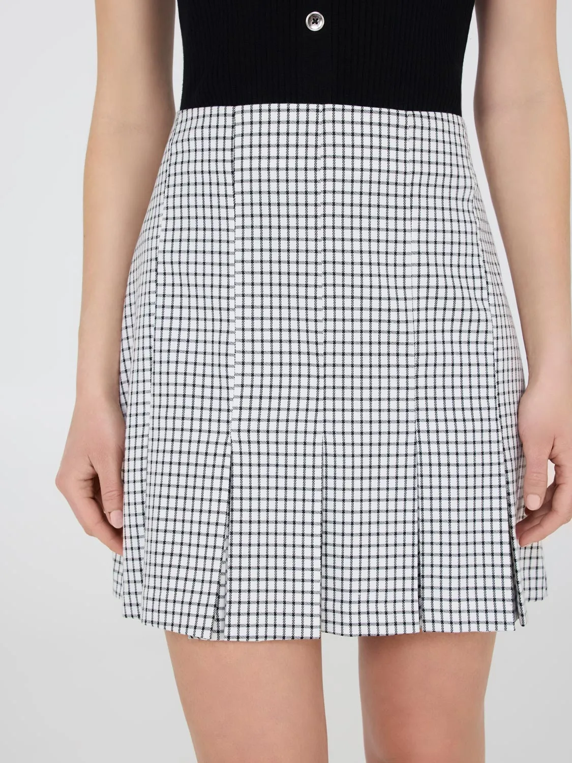Windowpane Pleated Mini Skirt