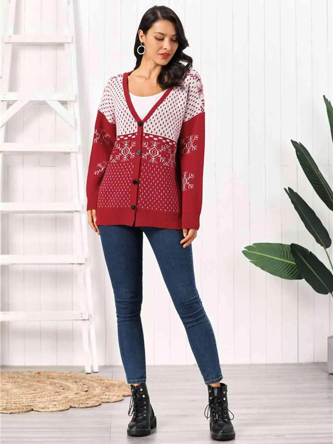 Winter Appeal Button Down Snowflake Cardigan