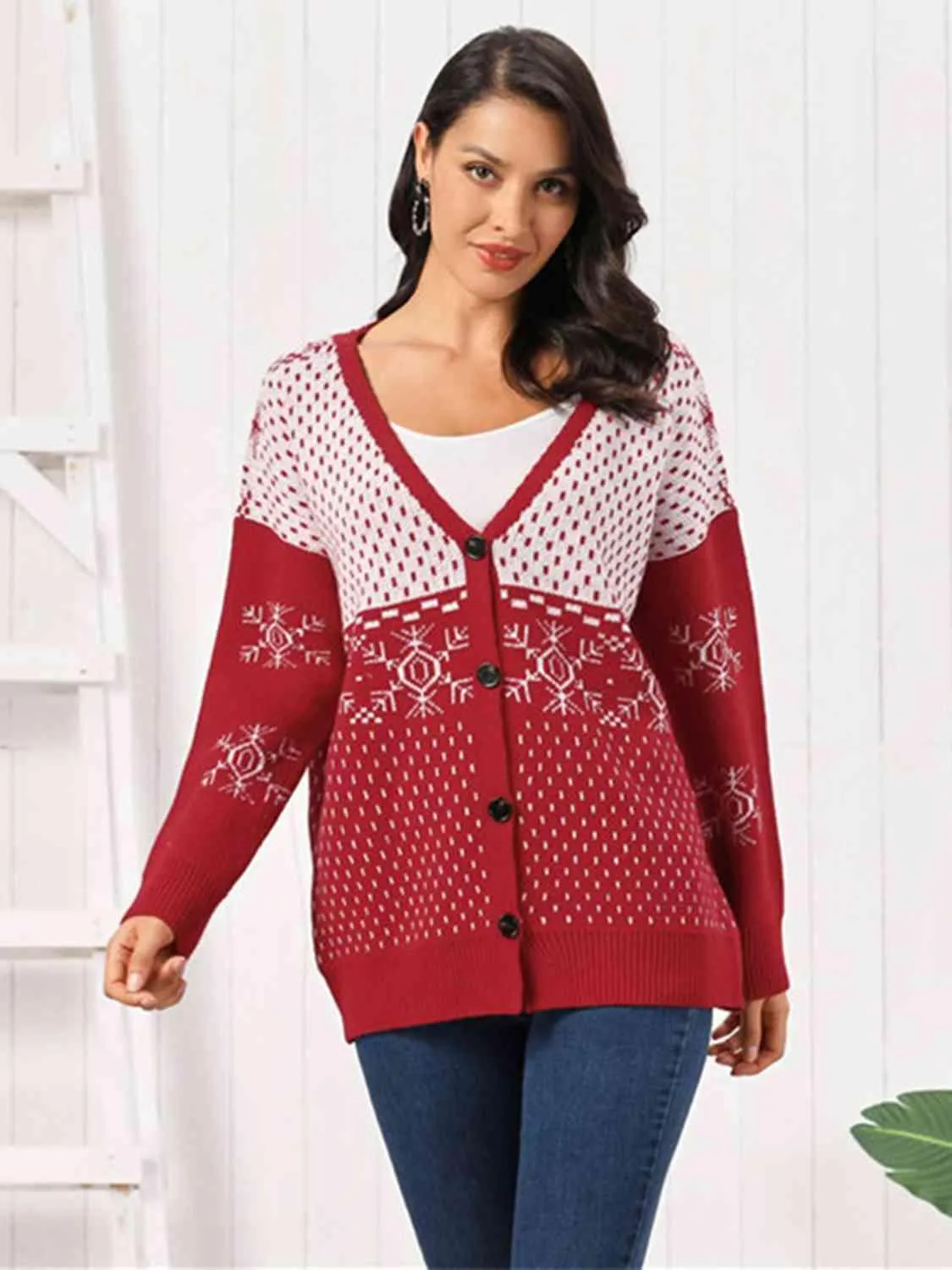 Winter Appeal Button Down Snowflake Cardigan