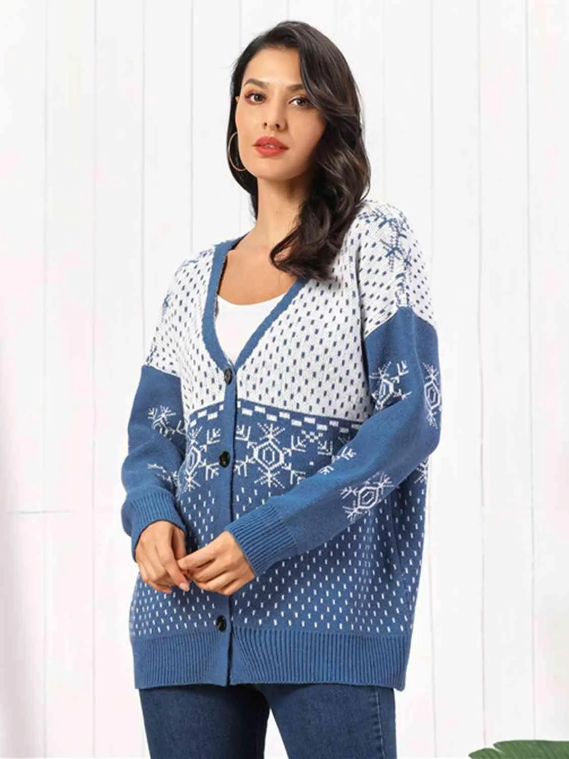Winter Appeal Button Down Snowflake Cardigan