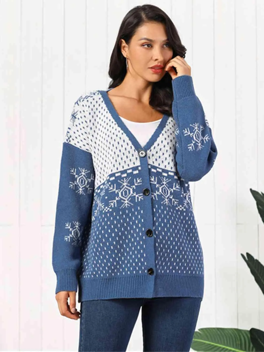 Winter Appeal Button Down Snowflake Cardigan