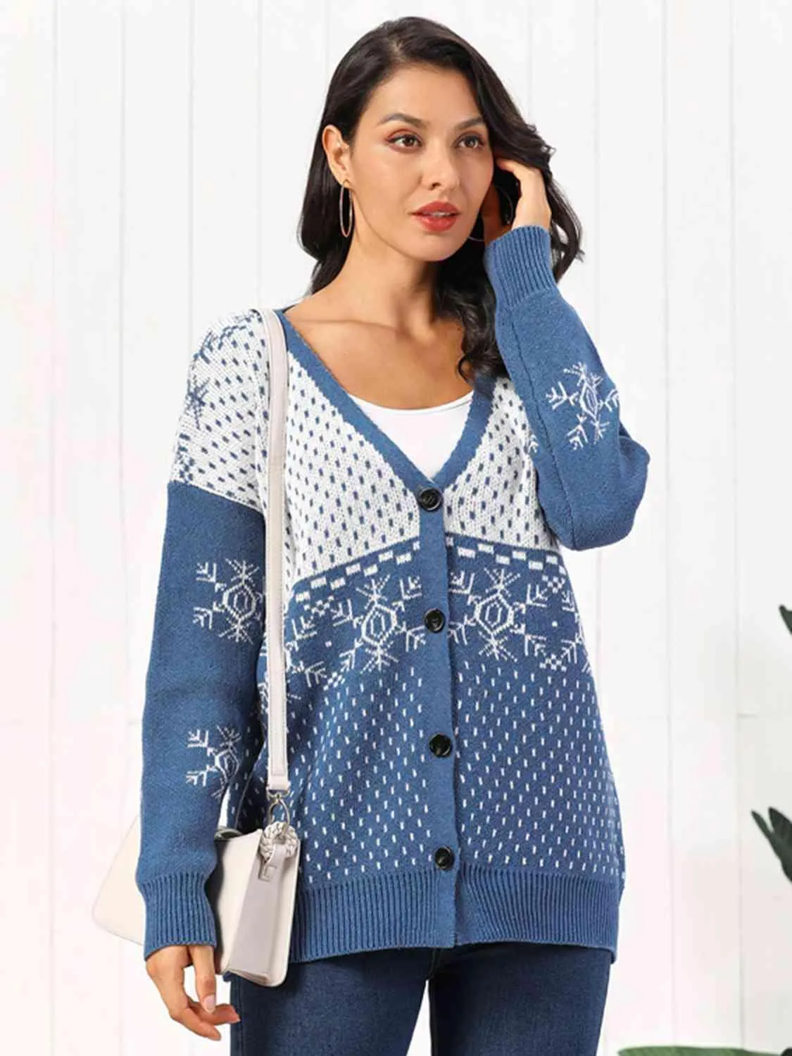 Winter Appeal Button Down Snowflake Cardigan