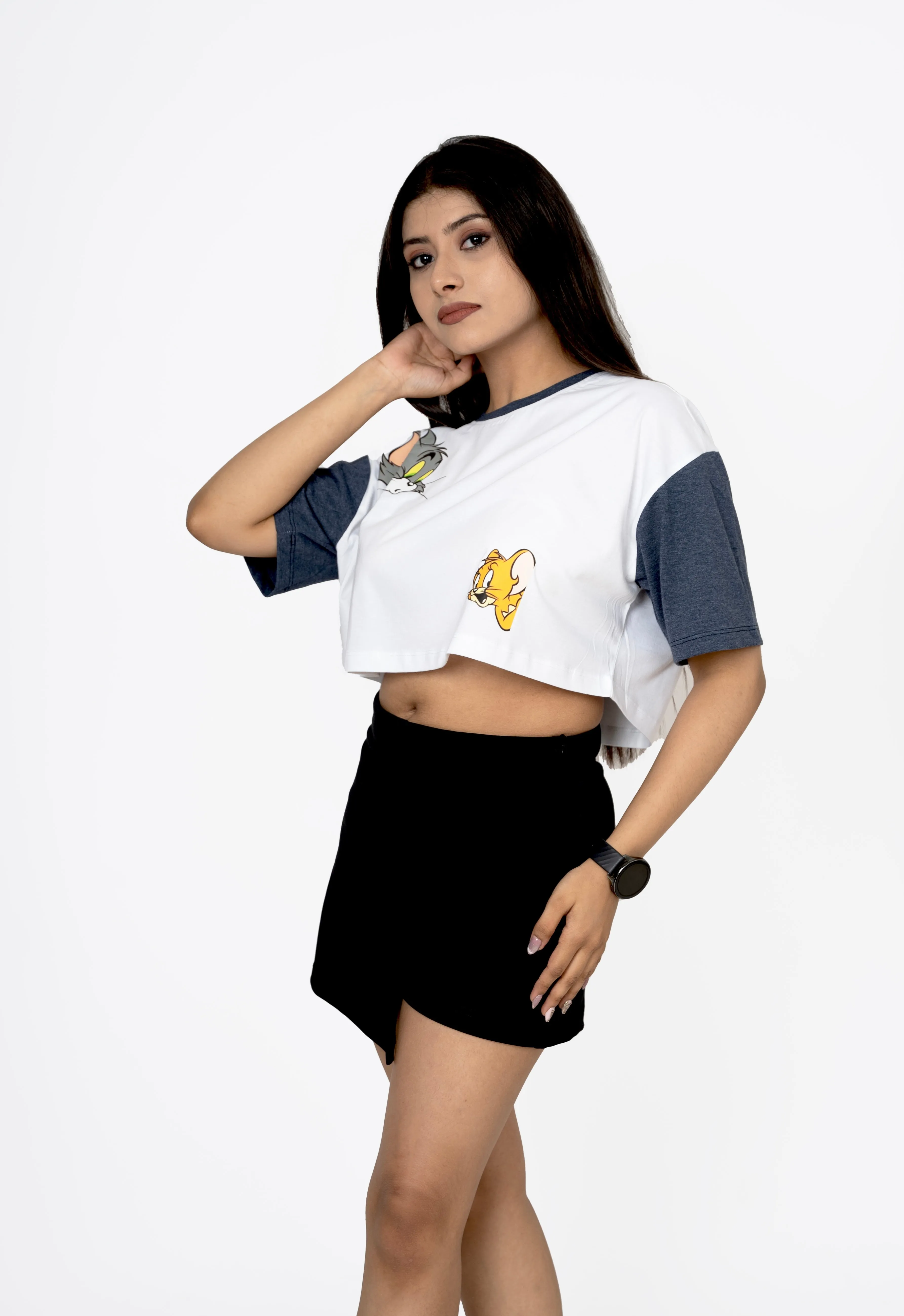 Women's Dual Color Oversize Crop Tshirt