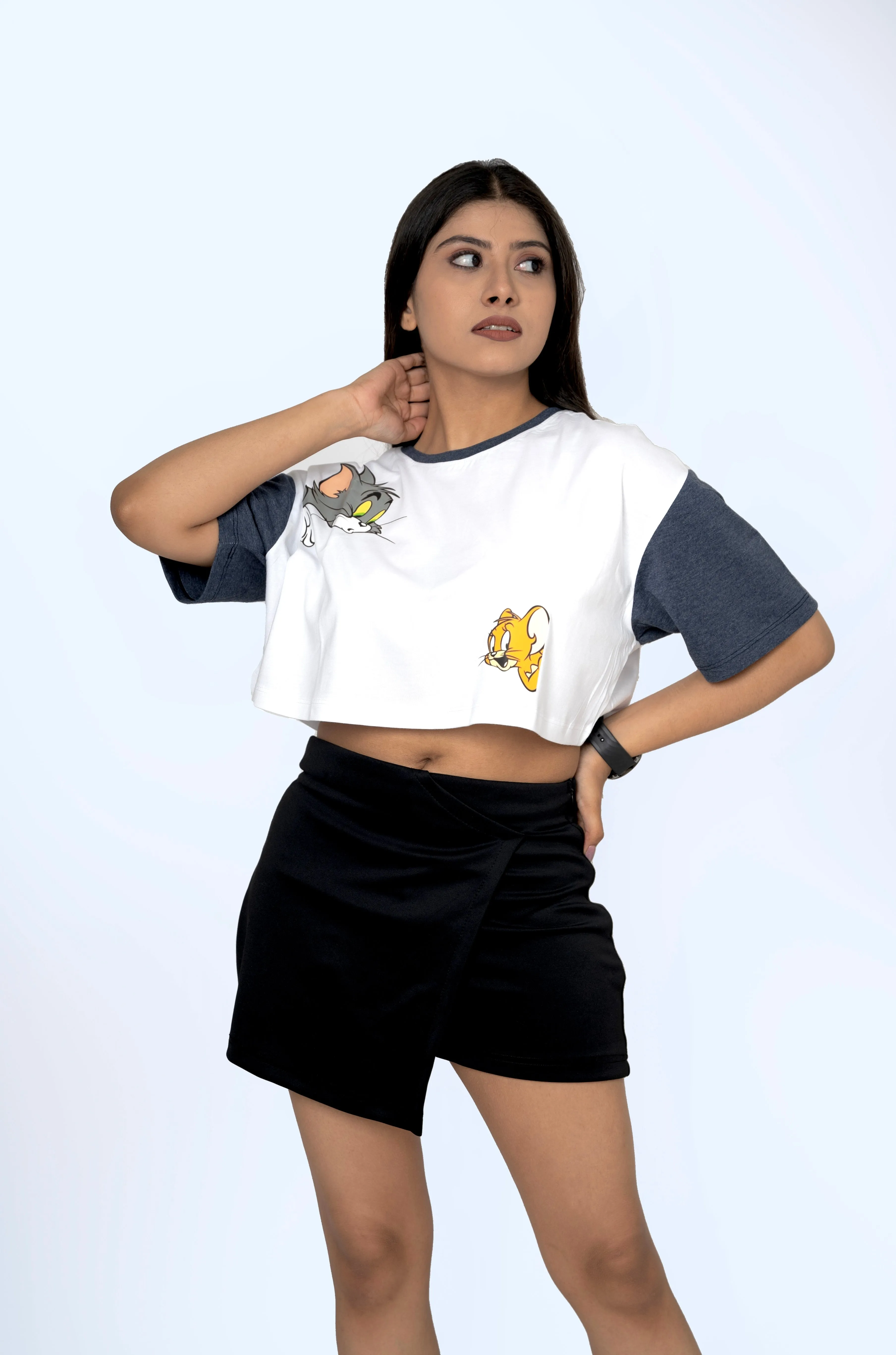 Women's Dual Color Oversize Crop Tshirt