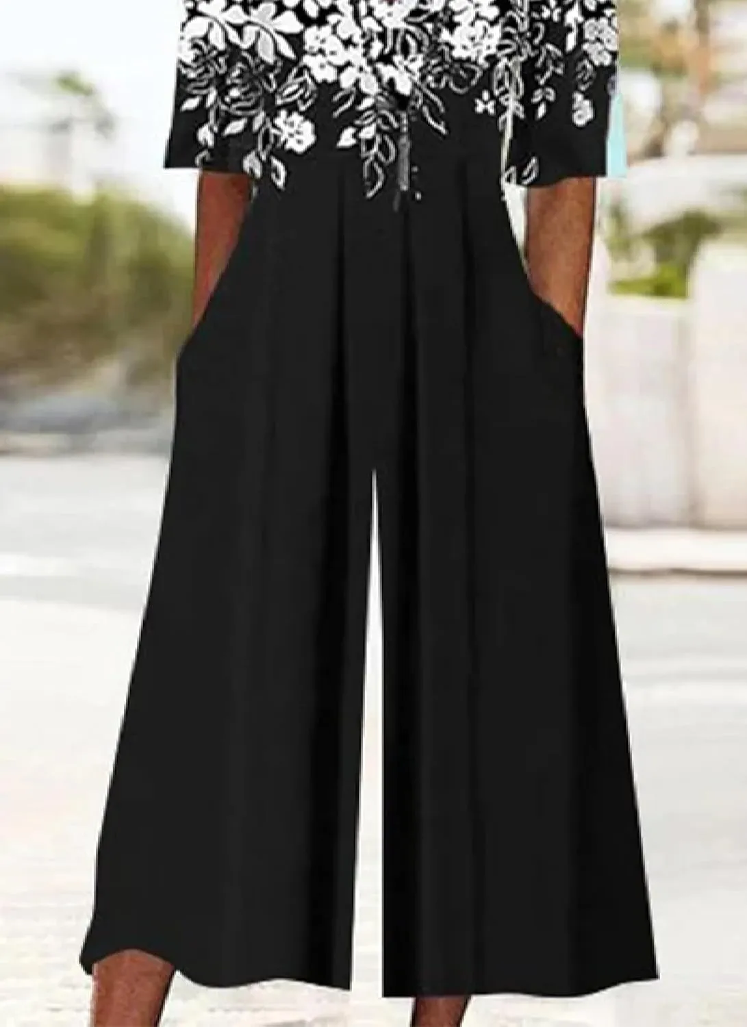 Women's Jumpsuit 2025 Spring Outfits Half Sleeve V Neck Wide Leg Pants Rompers with Side Pockets
