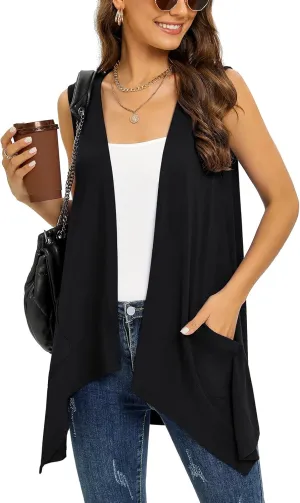 Women's Lightweight Cardigan Casual Soft Long Sleeve Floral Knit Cardigans with Pockets High Low Hem Draped Duster