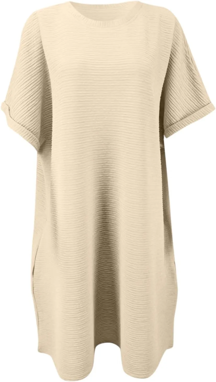Womens Summer Dresses Fashion 2025 Short Sleeve Crew Neck Spring Mini Dress Casual Beach Vacation Clothes Dresses