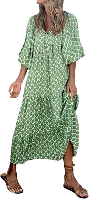 Womens Sundress Pleated Ruffle Maxi Dresses Pretty Garden Dresses for Women Long Puff Sleeve Skirt Vacation Summer 2025