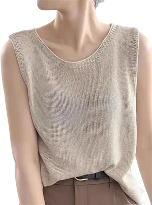 Women's Vest Tank Top Solid Color Knitted Tees T Shirt Top Cropped Top Camisole Sweater Sleeveless Tops