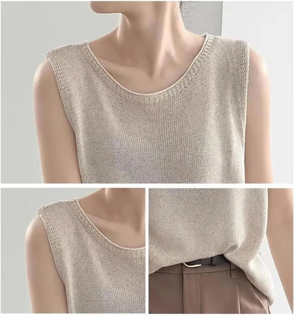 Women's Vest Tank Top Solid Color Knitted Tees T Shirt Top Cropped Top Camisole Sweater Sleeveless Tops