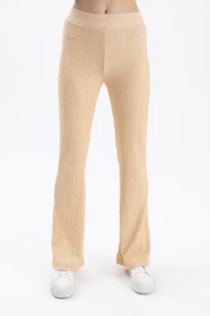Yellow Ribbed Pipe Leg Trousers