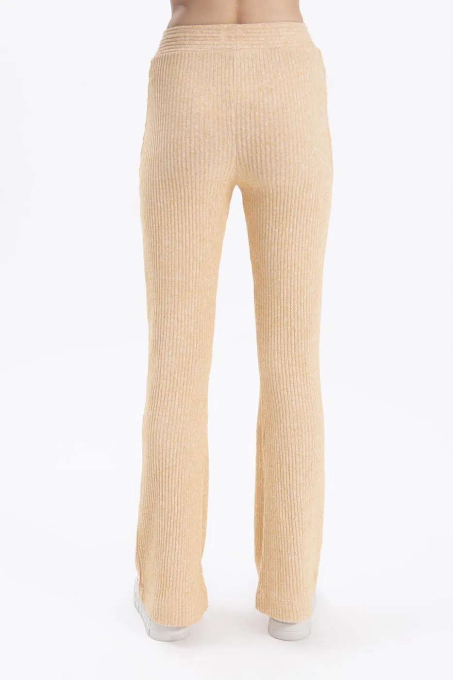 Yellow Ribbed Pipe Leg Trousers
